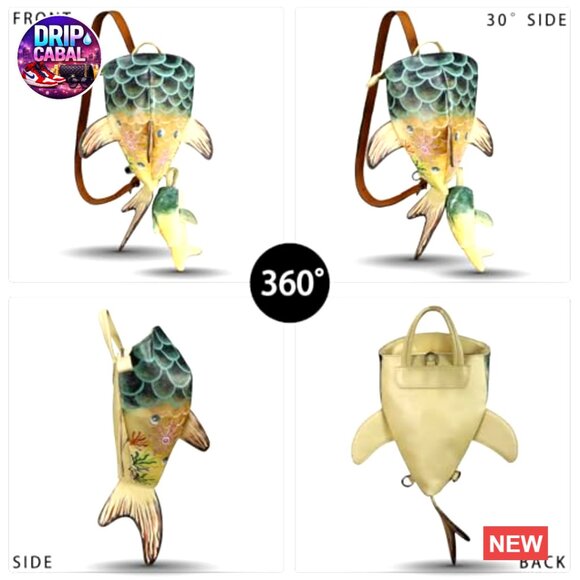 Genuine Leather Whale Shark Shape Sling Backpack Crossbody Adjustable